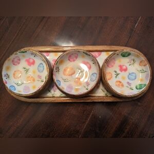 Wood Tray with 3 Bowls - Easter Holliday Platter